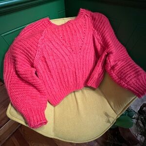 Free People Vibrant Red Crew Neck Sweater